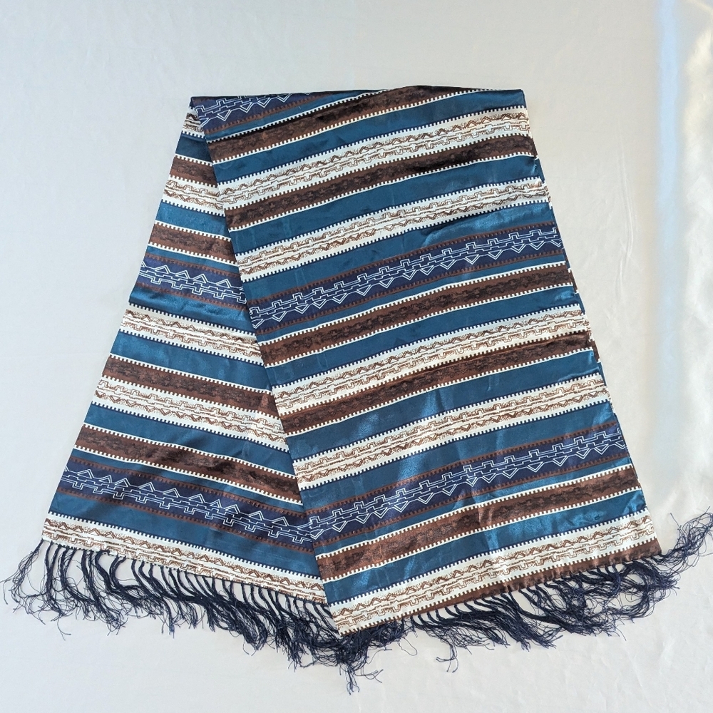 New Women's Scarf Blue Brown Double Layer 60"x18"‎